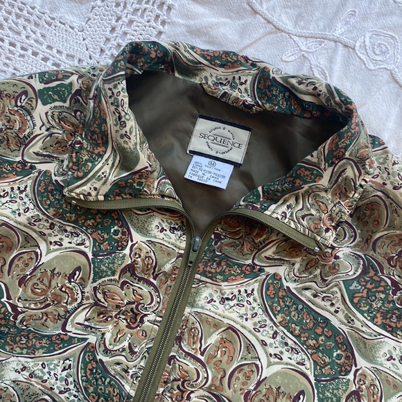 100% Silk Green Paisley 90’s Bomber Jacket - Picture 2 of 4